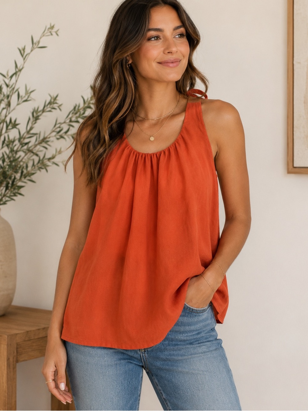 Banana Republic Orange Gathered Halter Tank Top NWT Flowy Keyhole Tie Back Small